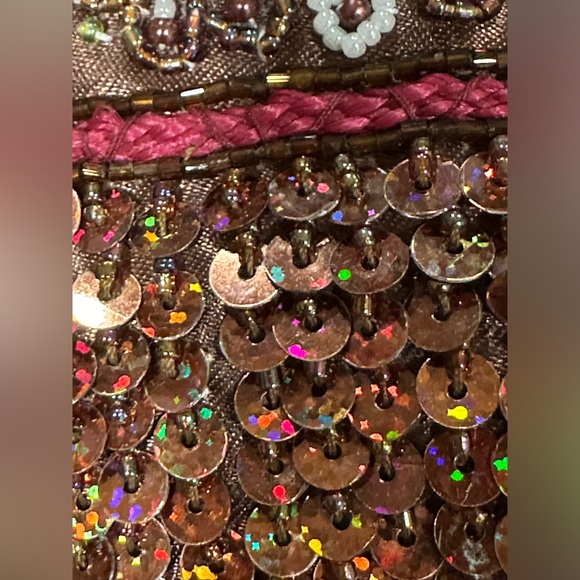 Petite jeweled sequin fabric evening beaded handled handbag. New - Picture 10 of 16